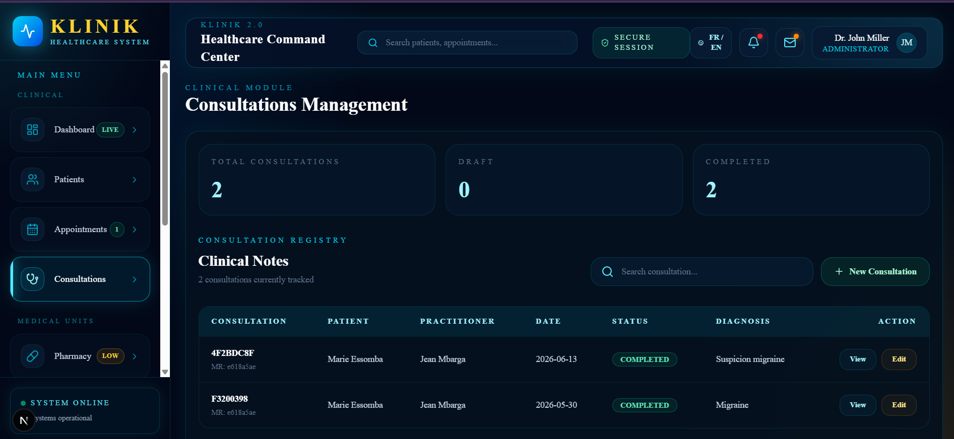 KLINIK consultation management workflow